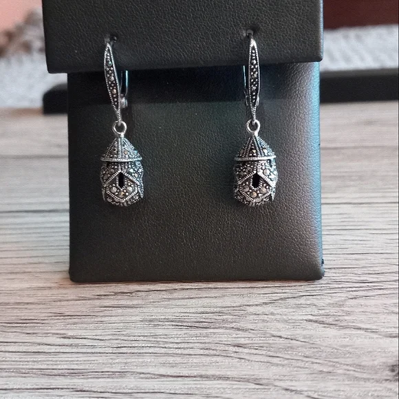 Sterling Silver Marcasite Earrings - Picture 5 of 5